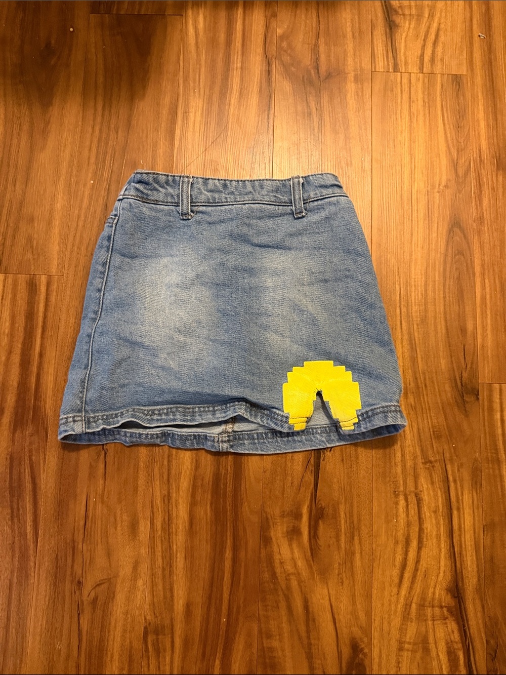 Justice Light Blue Denim Skirt with Yellow Patch
